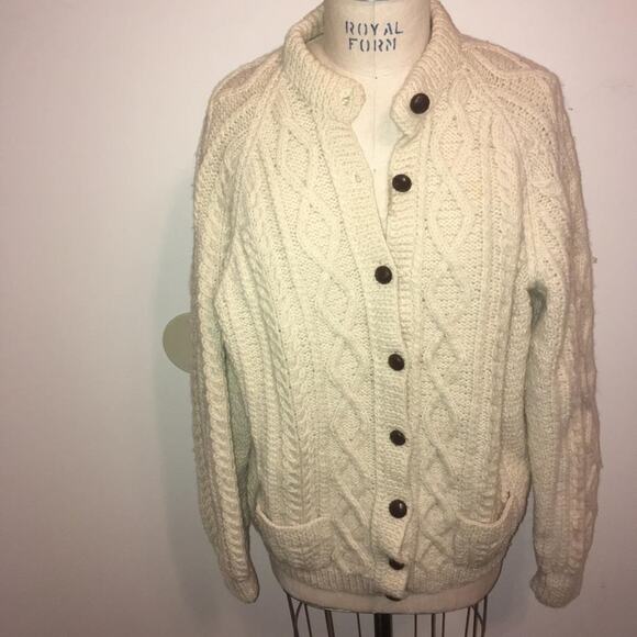 Vtg Blarney Woollen Aran Knit Cream Cardigan Ireland Irish Fisherman Sweater L - Picture 10 of 10